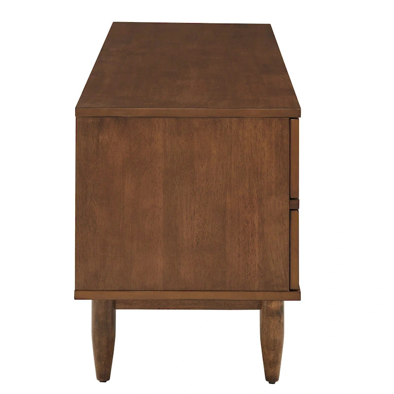 Meuble TV 2 tiroirs style Mid-Century – Finition Tabac / Gris Anthracite Clair