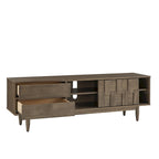 Meuble TV 2 tiroirs style Mid-Century – Finition Tabac / Gris Anthracite Clair