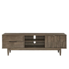 Meuble TV 2 tiroirs style Mid-Century – Finition Tabac / Gris Anthracite Clair