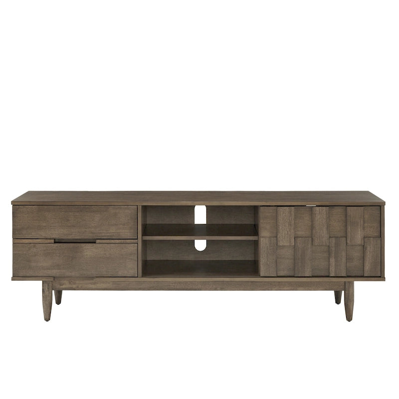 Meuble TV 2 tiroirs style Mid-Century – Finition Tabac / Gris Anthracite Clair