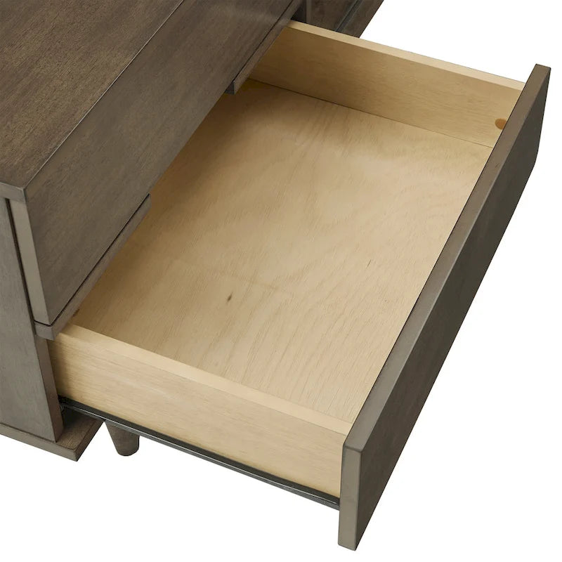 Meuble TV 2 tiroirs style Mid-Century – Finition Tabac / Gris Anthracite Clair
