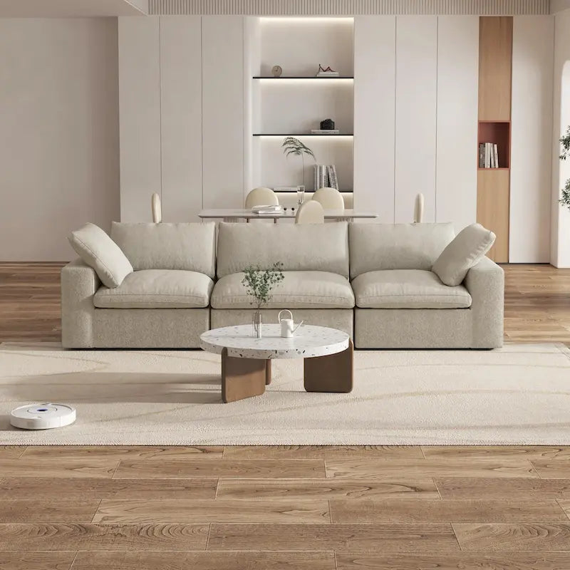 Canapé d'angle contemporain 3 places en velours blanc / anthracite / gris / kaki