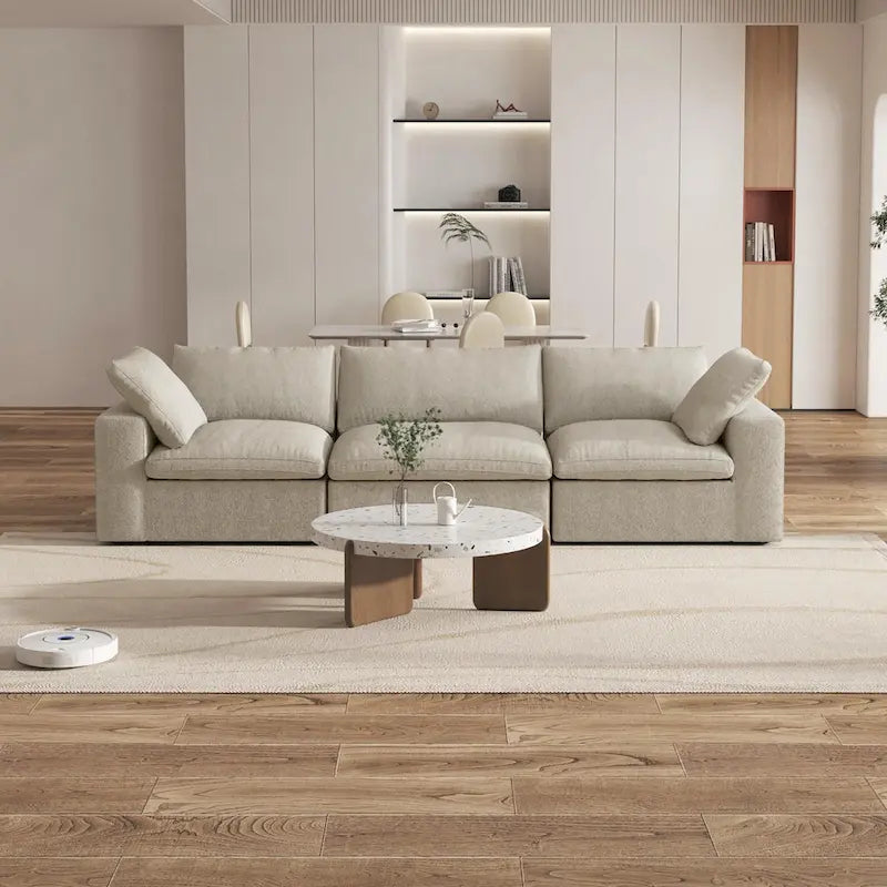 Canapé d'angle contemporain 3 places en velours blanc / anthracite / gris / kaki