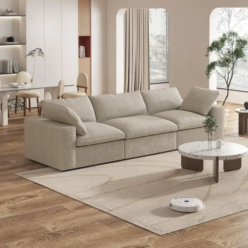 Canapé d'angle contemporain 3 places en velours blanc / anthracite / gris / kaki