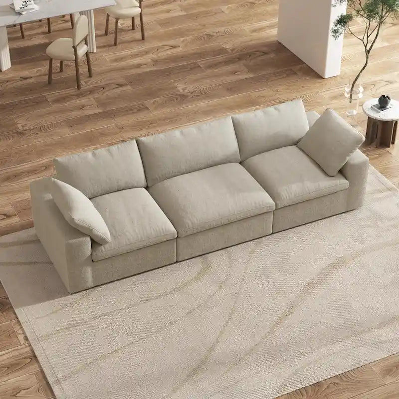 Canapé d'angle contemporain 3 places en velours blanc / anthracite / gris / kaki