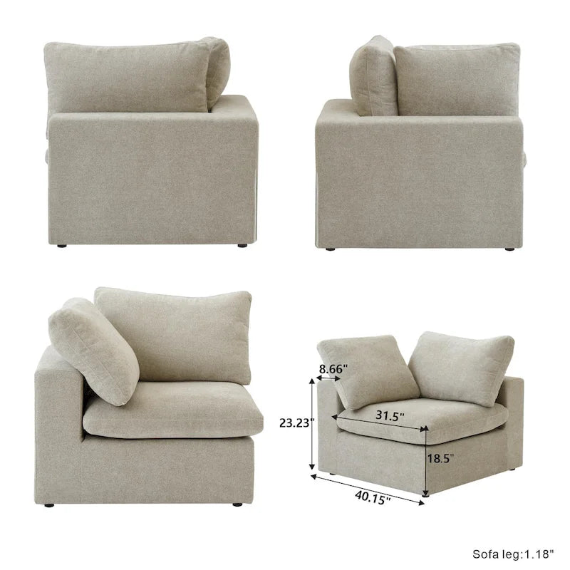 Canapé d'angle contemporain 3 places en velours blanc / anthracite / gris / kaki