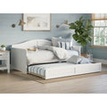 Lit de repos jumeau avec lit gigogne, bois massif, blanc / noyer / gris / caramel clair, 2 couchages