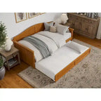 Lit de repos jumeau avec lit gigogne, bois massif, blanc / noyer / gris / caramel clair, 2 couchages