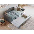 Lit de repos jumeau avec lit gigogne, bois massif, blanc / noyer / gris / caramel clair, 2 couchages