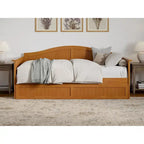 Lit de repos jumeau avec lit gigogne, bois massif, blanc / noyer / gris / caramel clair, 2 couchages