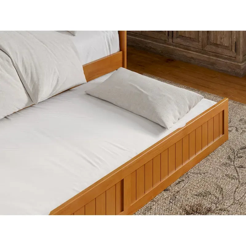 Lit de repos jumeau avec lit gigogne, bois massif, blanc / noyer / gris / caramel clair, 2 couchages