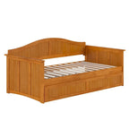 Lit de repos jumeau avec lit gigogne, bois massif, blanc / noyer / gris / caramel clair, 2 couchages