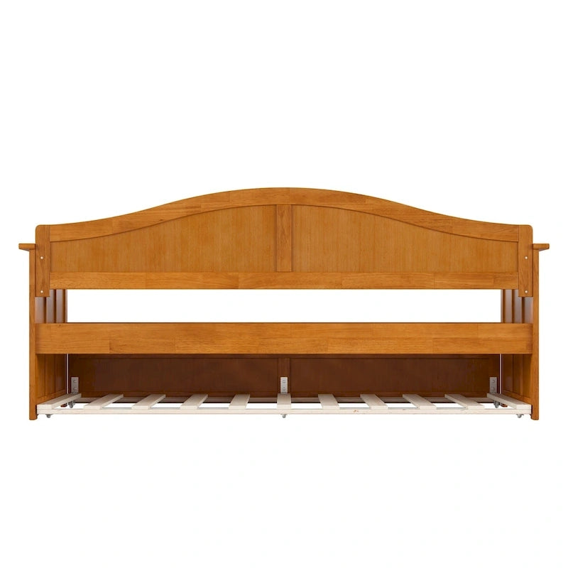 Lit de repos jumeau avec lit gigogne, bois massif, blanc / noyer / gris / caramel clair, 2 couchages