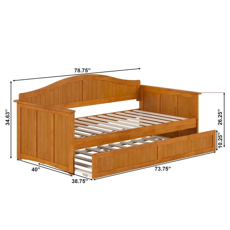 Lit de repos jumeau avec lit gigogne, bois massif, blanc / noyer / gris / caramel clair, 2 couchages