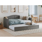 Lit de repos jumeau avec lit gigogne, bois massif, blanc / noyer / gris / caramel clair, 2 couchages
