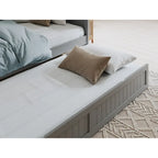 Lit de repos jumeau avec lit gigogne, bois massif, blanc / noyer / gris / caramel clair, 2 couchages