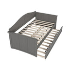 Lit de repos jumeau avec lit gigogne, bois massif, blanc / noyer / gris / caramel clair, 2 couchages