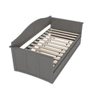 Lit de repos jumeau avec lit gigogne, bois massif, blanc / noyer / gris / caramel clair, 2 couchages