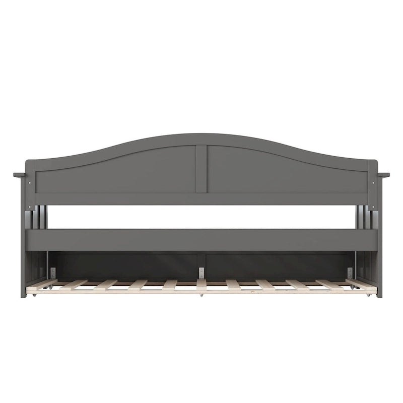 Lit de repos jumeau avec lit gigogne, bois massif, blanc / noyer / gris / caramel clair, 2 couchages