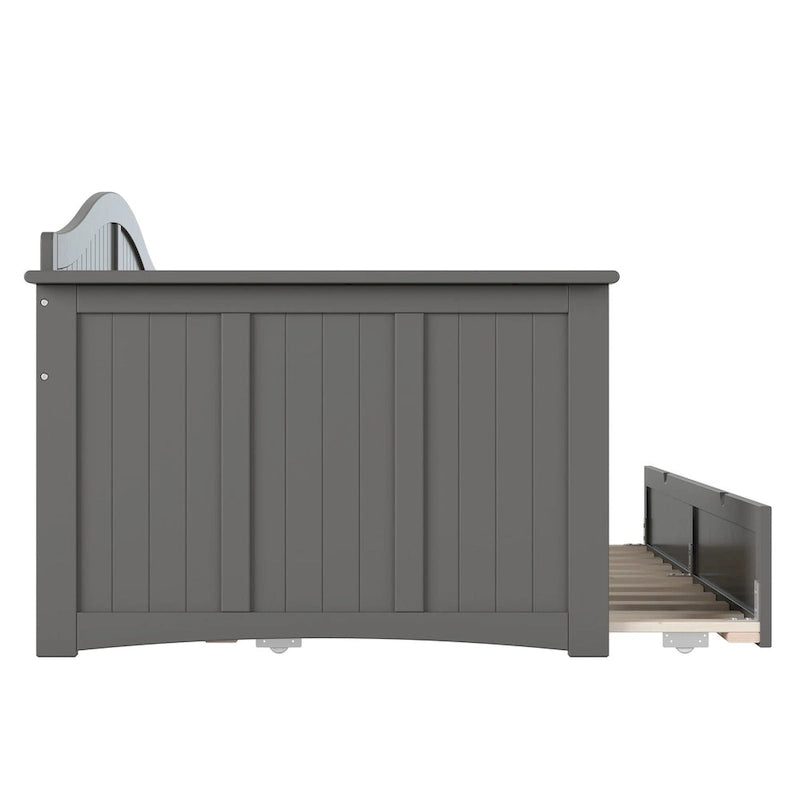 Lit de repos jumeau avec lit gigogne, bois massif, blanc / noyer / gris / caramel clair, 2 couchages