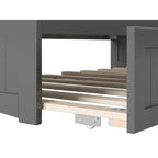 Lit de repos jumeau avec lit gigogne, bois massif, blanc / noyer / gris / caramel clair, 2 couchages