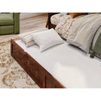 Lit de repos jumeau avec lit gigogne, bois massif, blanc / noyer / gris / caramel clair, 2 couchages