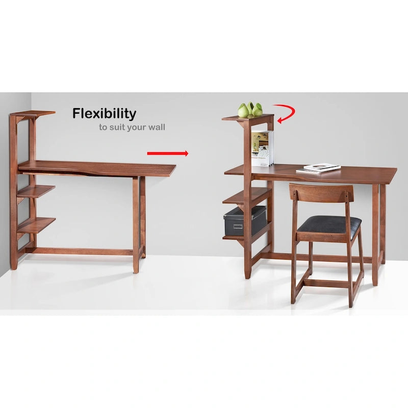 Ensemble d'étude contemporain en Acajou / Bois pour 1 personne — Bureau, Chaise et Étagère à 4 niveaux