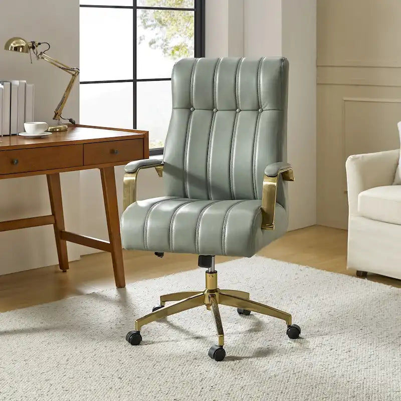 Chaise de bureau pivotante en cuir PU au design Mid-Century Modern, 1 place, coloris Camel/Marron/Noir/Vert/Ivoire/Bleu Marine
