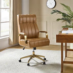 Chaise de bureau pivotante en cuir PU au design Mid-Century Modern, 1 place, coloris Camel/Marron/Noir/Vert/Ivoire/Bleu Marine