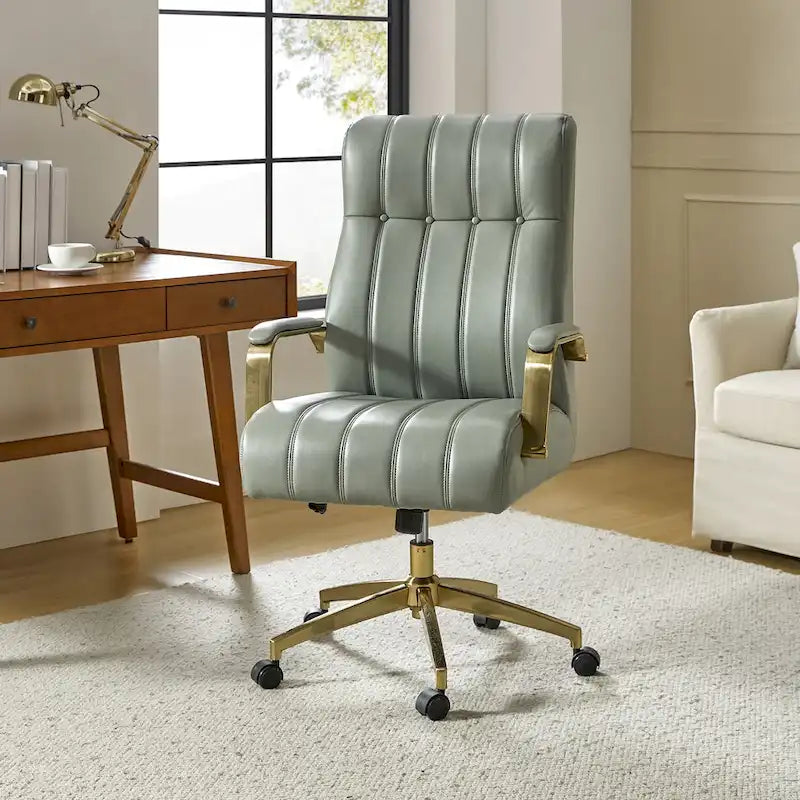 Chaise de bureau pivotante en cuir PU au design Mid-Century Modern, 1 place, coloris Camel/Marron/Noir/Vert/Ivoire/Bleu Marine