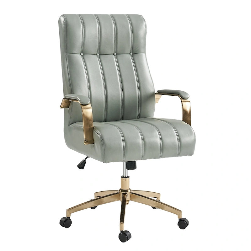 Chaise de bureau pivotante en cuir PU au design Mid-Century Modern, 1 place, coloris Camel/Marron/Noir/Vert/Ivoire/Bleu Marine