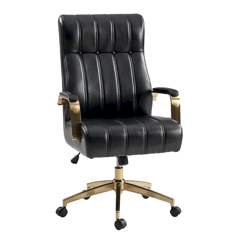 Chaise de bureau pivotante en cuir PU au design Mid-Century Modern, 1 place, coloris Camel/Marron/Noir/Vert/Ivoire/Bleu Marine