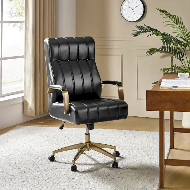 Chaise de bureau pivotante en cuir PU au design Mid-Century Modern, 1 place, coloris Camel/Marron/Noir/Vert/Ivoire/Bleu Marine