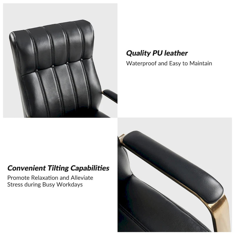 Chaise de bureau pivotante en cuir PU au design Mid-Century Modern, 1 place, coloris Camel/Marron/Noir/Vert/Ivoire/Bleu Marine