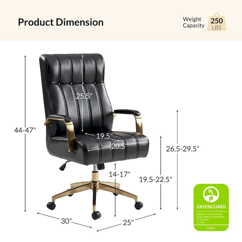 Chaise de bureau pivotante en cuir PU au design Mid-Century Modern, 1 place, coloris Camel/Marron/Noir/Vert/Ivoire/Bleu Marine