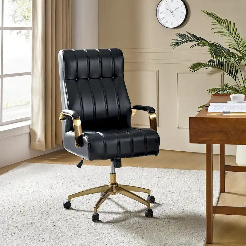 Chaise de bureau pivotante en cuir PU au design Mid-Century Modern, 1 place, coloris Camel/Marron/Noir/Vert/Ivoire/Bleu Marine