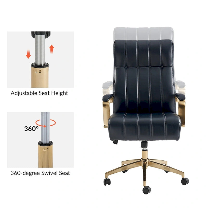 Chaise de bureau pivotante en cuir PU au design Mid-Century Modern, 1 place, coloris Camel/Marron/Noir/Vert/Ivoire/Bleu Marine