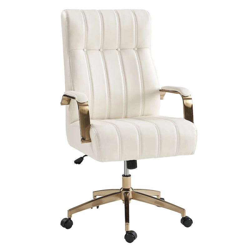 Chaise de bureau pivotante en cuir PU au design Mid-Century Modern, 1 place, coloris Camel/Marron/Noir/Vert/Ivoire/Bleu Marine
