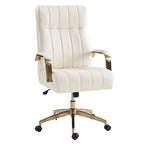 Chaise de bureau pivotante en cuir PU au design Mid-Century Modern, 1 place, coloris Camel/Marron/Noir/Vert/Ivoire/Bleu Marine