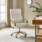 Chaise de bureau pivotante en cuir PU au design Mid-Century Modern, 1 place, coloris Camel/Marron/Noir/Vert/Ivoire/Bleu Marine