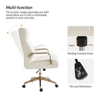 Chaise de bureau pivotante en cuir PU au design Mid-Century Modern, 1 place, coloris Camel/Marron/Noir/Vert/Ivoire/Bleu Marine