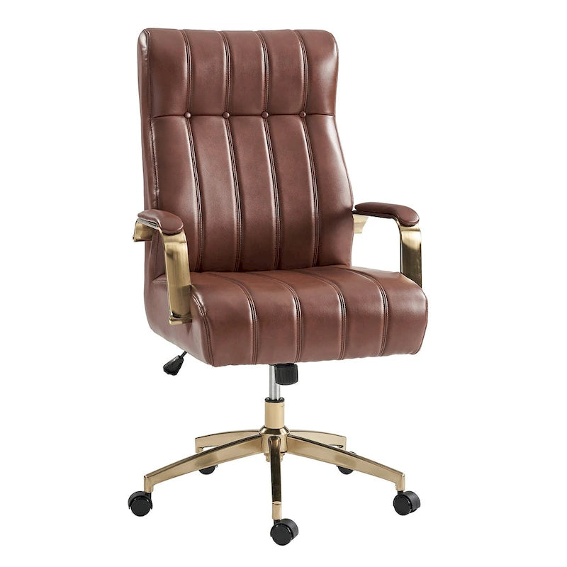 Chaise de bureau pivotante en cuir PU au design Mid-Century Modern, 1 place, coloris Camel/Marron/Noir/Vert/Ivoire/Bleu Marine