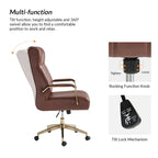 Chaise de bureau pivotante en cuir PU au design Mid-Century Modern, 1 place, coloris Camel/Marron/Noir/Vert/Ivoire/Bleu Marine