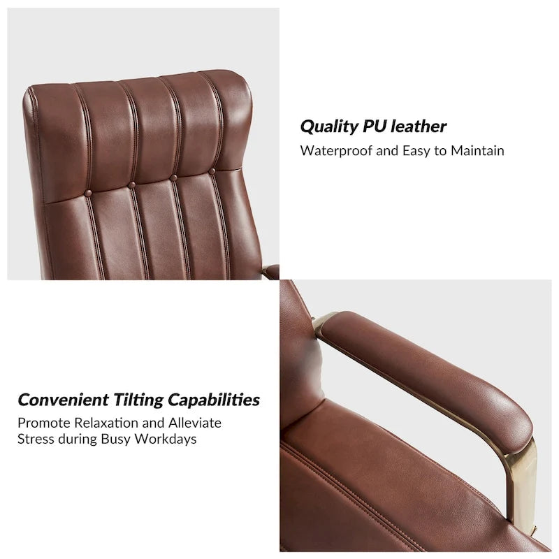 Chaise de bureau pivotante en cuir PU au design Mid-Century Modern, 1 place, coloris Camel/Marron/Noir/Vert/Ivoire/Bleu Marine