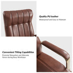 Chaise de bureau pivotante en cuir PU au design Mid-Century Modern, 1 place, coloris Camel/Marron/Noir/Vert/Ivoire/Bleu Marine