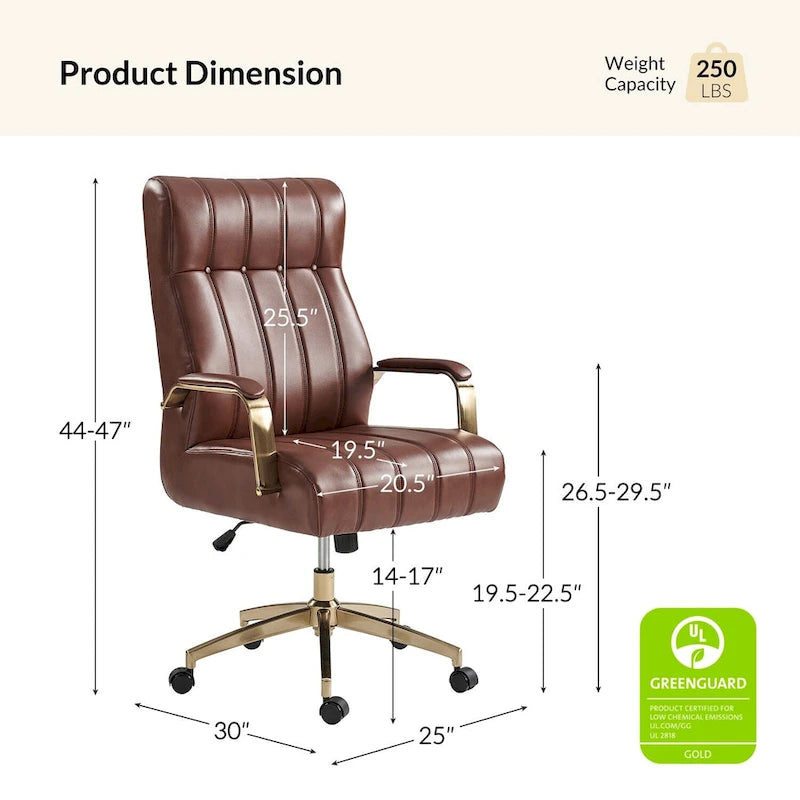 Chaise de bureau pivotante en cuir PU au design Mid-Century Modern, 1 place, coloris Camel/Marron/Noir/Vert/Ivoire/Bleu Marine