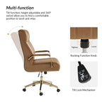 Chaise de bureau pivotante en cuir PU au design Mid-Century Modern, 1 place, coloris Camel/Marron/Noir/Vert/Ivoire/Bleu Marine