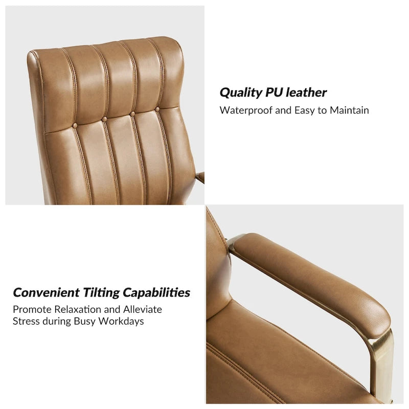 Chaise de bureau pivotante en cuir PU au design Mid-Century Modern, 1 place, coloris Camel/Marron/Noir/Vert/Ivoire/Bleu Marine