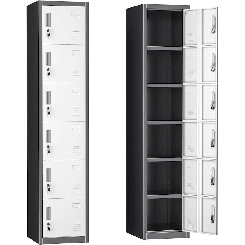 Vestiaire de rangement métallique à 6 portes Noir / Gris / Gris anthracite – Utilisation par 2 personnes