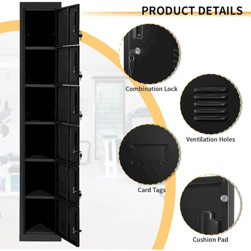 Vestiaire de rangement métallique à 6 portes Noir / Gris / Gris anthracite – Utilisation par 2 personnes